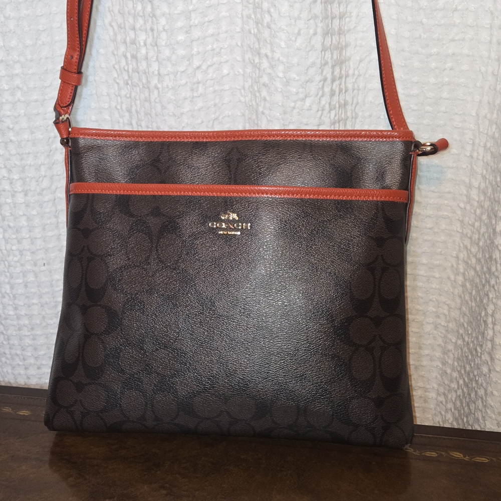Coach Brown and Red Signature Crossbody Bag